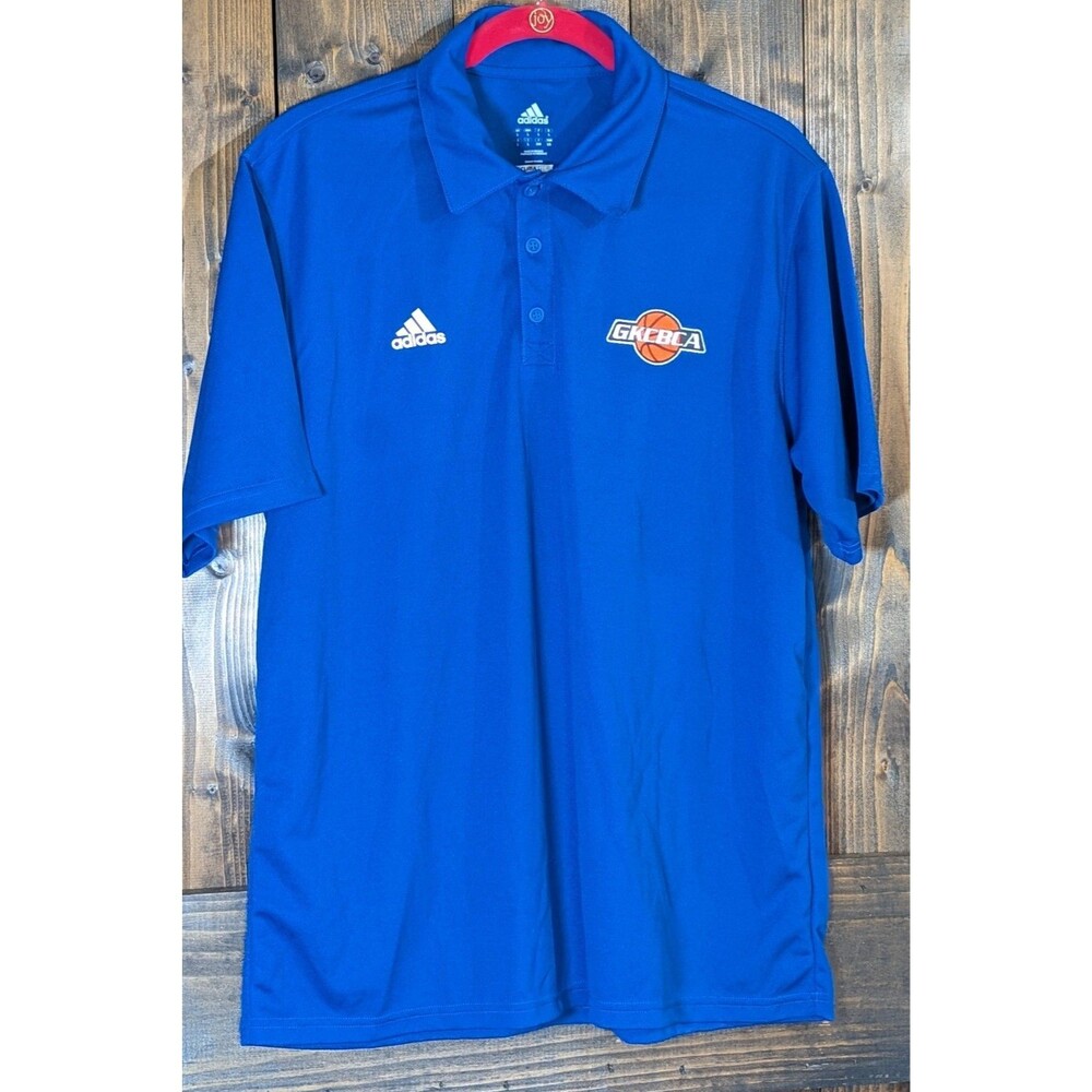 Adidas ClimaLite Polo Shirt Mens Large Royal Blue GKCBCA Basketball Graphic